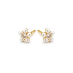 Simply Whispers Pearl & Crystal Flower Earrings New