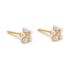 Simply Whispers Pearl & Crystal Flower Earrings New