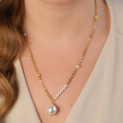 Simply Whispers Pearl Gold Bead Pendant Necklace Hot
