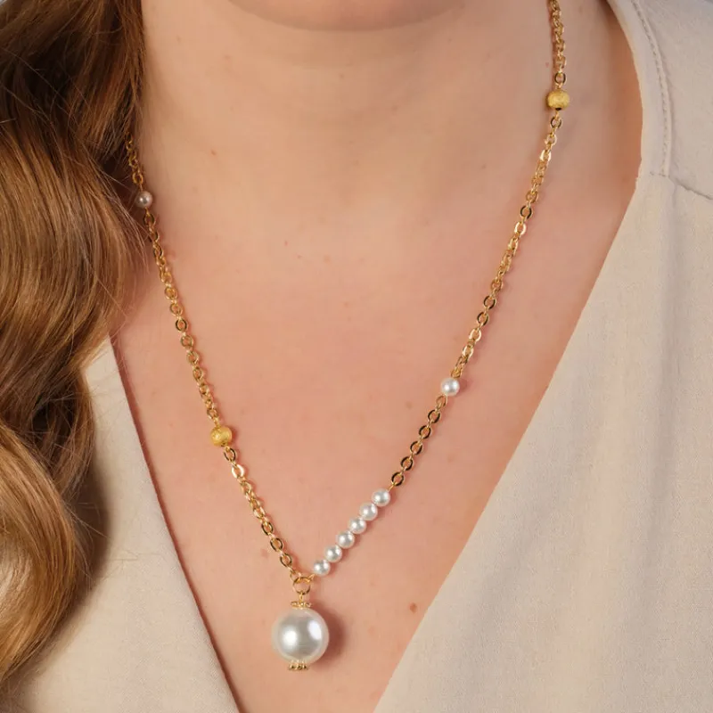 Simply Whispers Pearl Gold Bead Pendant Necklace Hot
