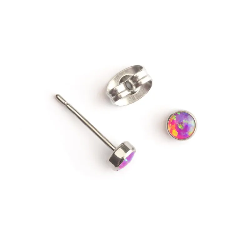 Simply Whispers Pink Opal Titanium Stud Earrings Fashion
