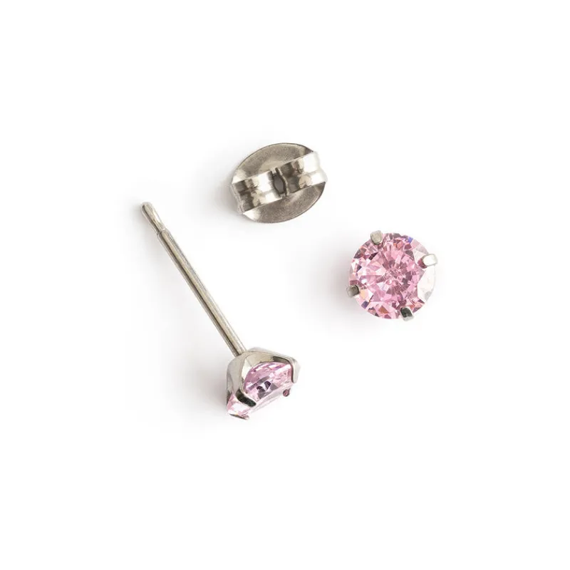 Simply Whispers Pink Zirconia Titanium Stud Earrings Hot