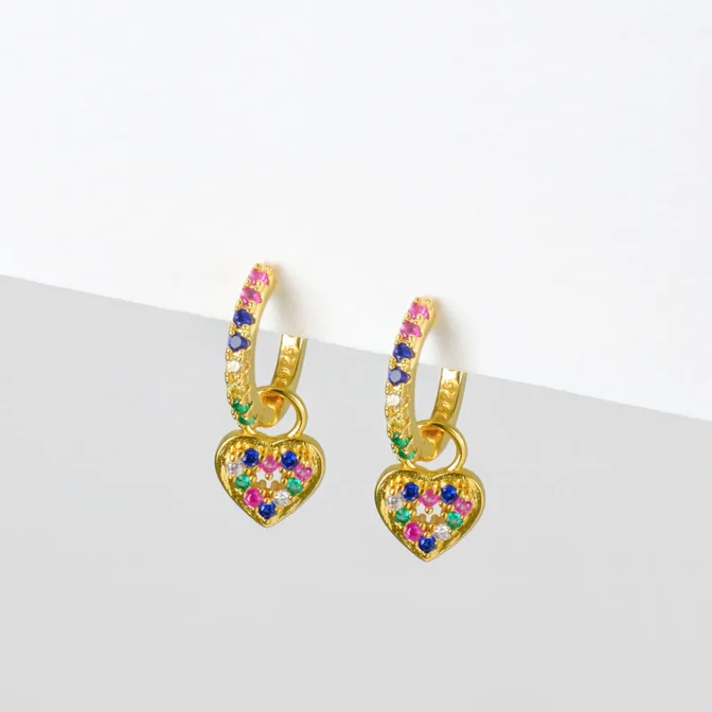 Simply Whispers Rainbow Heart Charm Huggie Hoops Hot