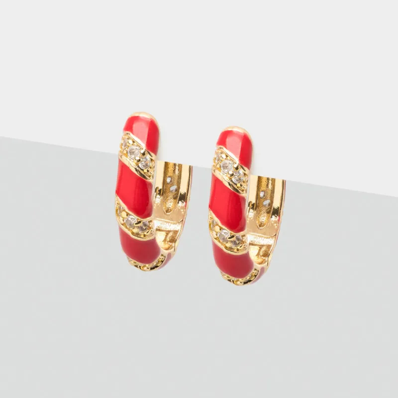 Simply Whispers Red & Crystal Enamel Huggie Hoops Clearance