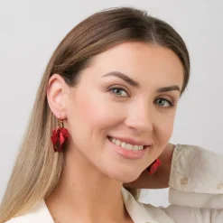 Simply Whispers Red Carnation Dangle Earrings Fashion