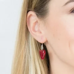 Simply Whispers Red Crackle Glass Heart Earrings Online