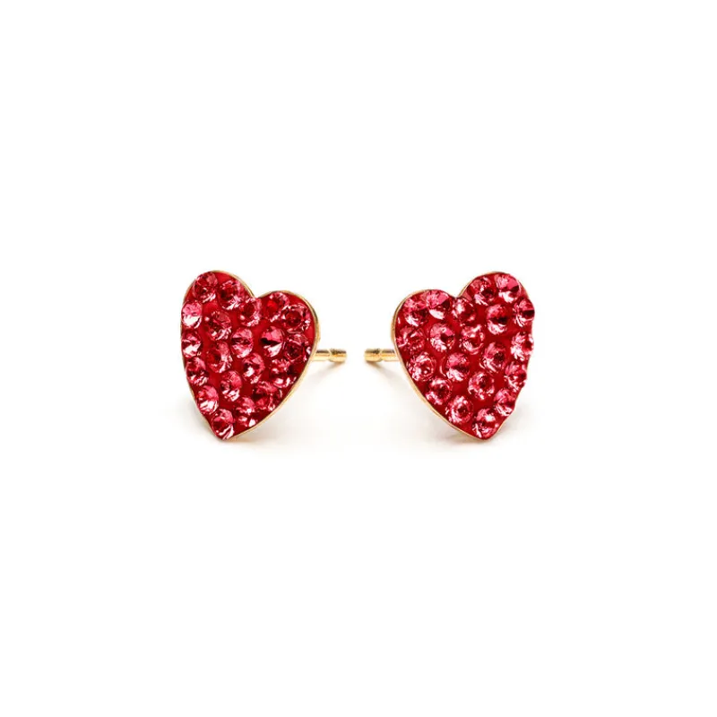 Simply Whispers Red Pave Heart Earrings Gold Plated Outlet