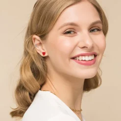 Simply Whispers Red Pave Heart Earrings Gold Plated Outlet