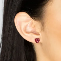 Simply Whispers Red Pave Heart Stud Earrings Stainless Steel Online