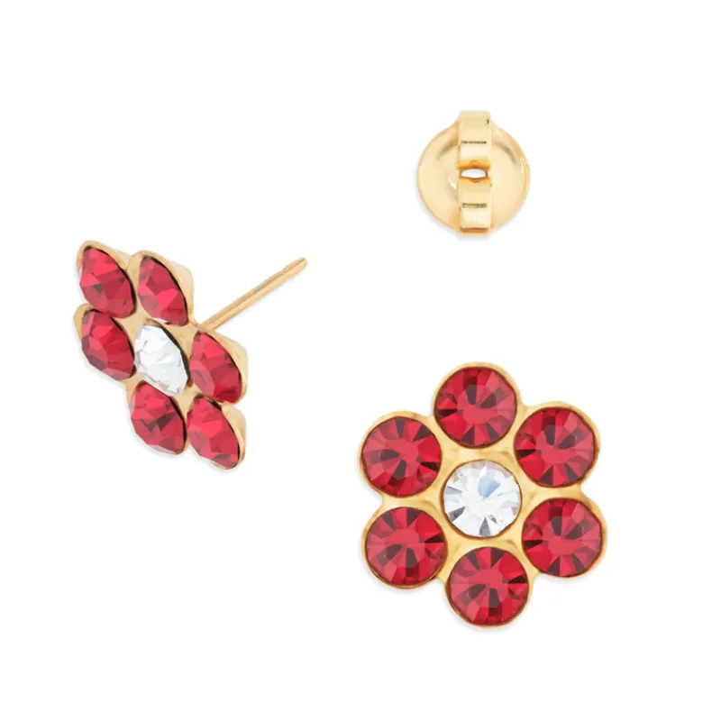 Simply Whispers Red Zirconia Flower Stud Earrings New