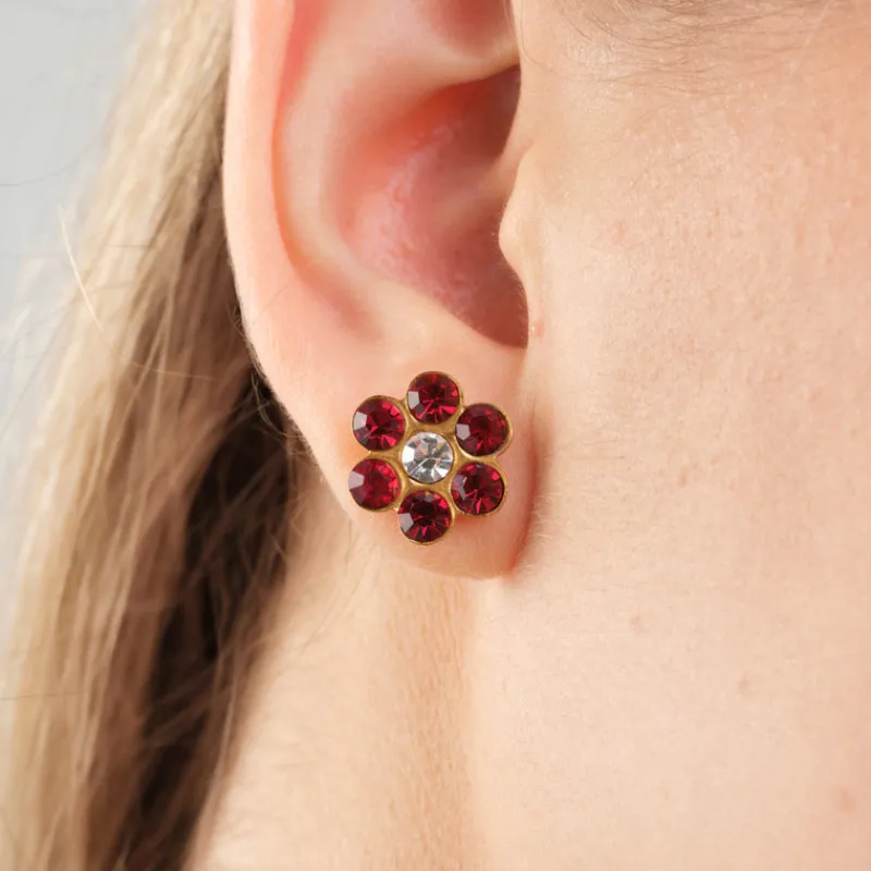 Simply Whispers Red Zirconia Flower Stud Earrings New
