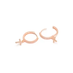 Simply Whispers Rose Gold Pave Cross Hoops Online