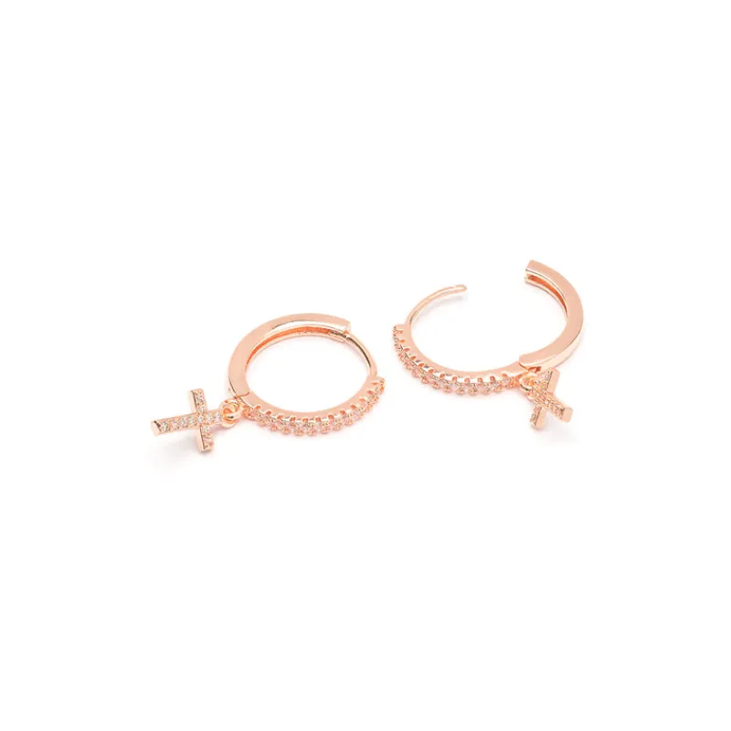 Simply Whispers Rose Gold Pave Cross Hoops Online
