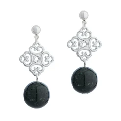 Simply Whispers Silver Four-leaf Clover Green Sandstone Drop Earrings Clearance