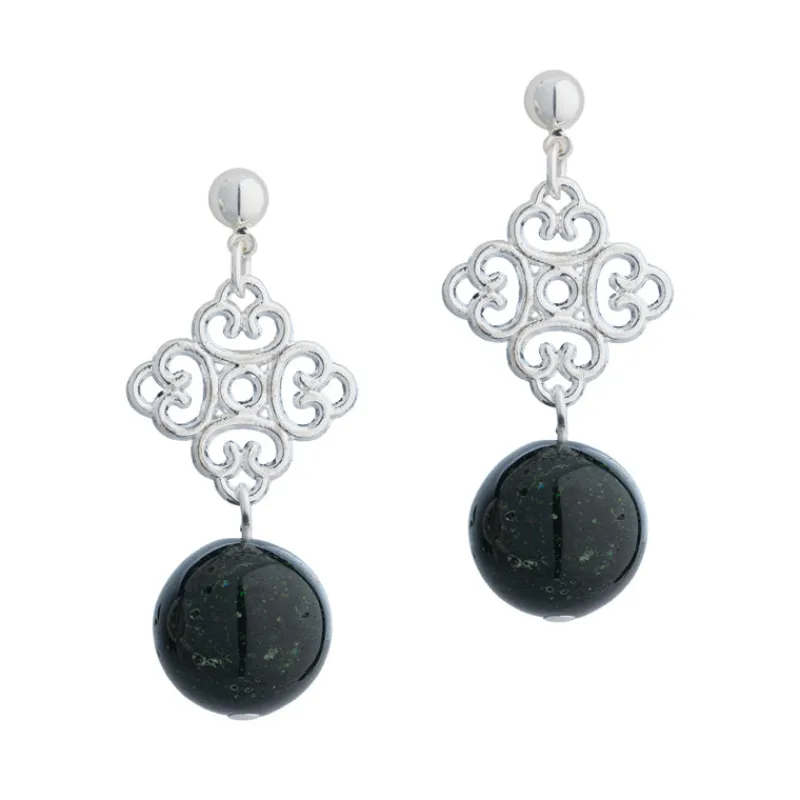 Simply Whispers Silver Four-leaf Clover Green Sandstone Drop Earrings Clearance