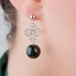 Simply Whispers Silver Four-leaf Clover Green Sandstone Drop Earrings Clearance