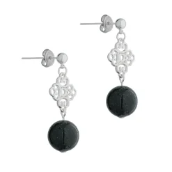 Simply Whispers Silver Four-leaf Clover Green Sandstone Drop Earrings Clearance