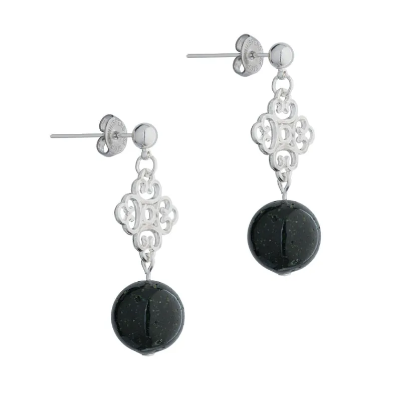 Simply Whispers Silver Four-leaf Clover Green Sandstone Drop Earrings Clearance