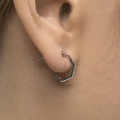Simply Whispers Silver Hexagon Hoop Earrings Hot
