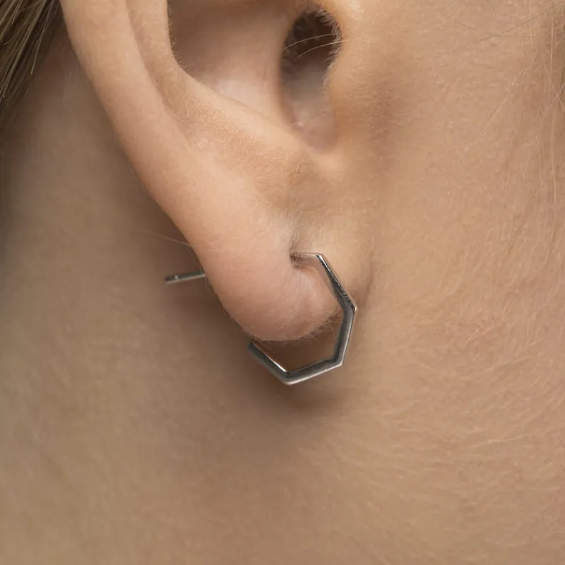 Simply Whispers Silver Hexagon Hoop Earrings Hot