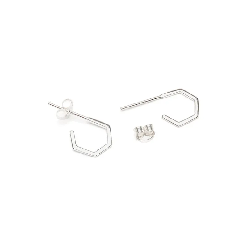 Simply Whispers Silver Hexagon Hoop Earrings Hot