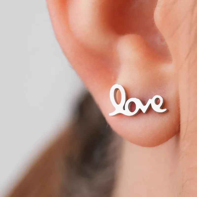 Simply Whispers Silver Love Stud Earrings Clearance