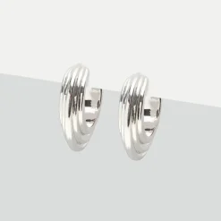 Simply Whispers Silver Oval Chunky Hoop Earrings Fashion