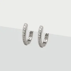 Simply Whispers Silver Pave Huggie Hoops Outlet