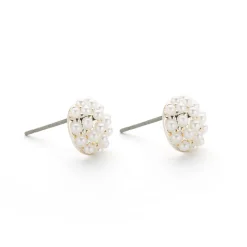 Simply Whispers Silver Plated Pearl Cushion Stud Earrings Clearance