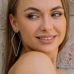 Simply Whispers Silver Rhombus Oversized Hoop Earrings Fashion