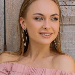 Simply Whispers Silver Rhombus Oversized Hoop Earrings Fashion