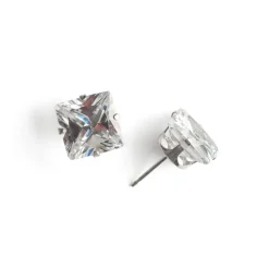 Simply Whispers Silver Stud Earrings 10mm Square Crystal Sale