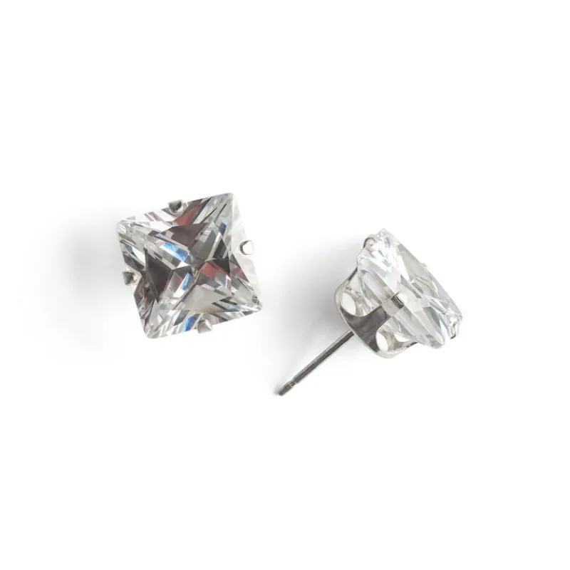 Simply Whispers Silver Stud Earrings 10mm Square Crystal Sale