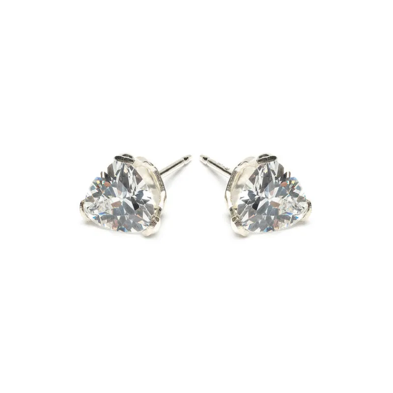 Simply Whispers Silver Stud Earrings Triangle Crystal Discount
