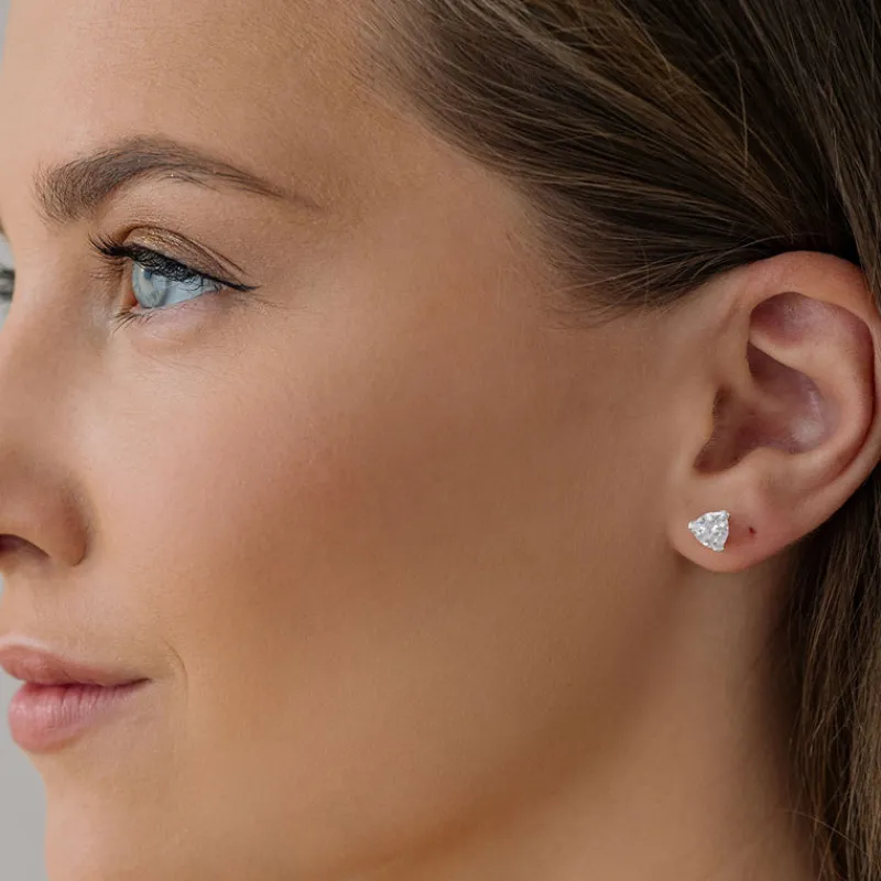 Simply Whispers Silver Stud Earrings Triangle Crystal Discount