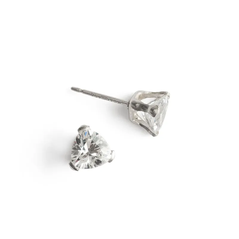 Simply Whispers Silver Stud Earrings Triangle Crystal Discount
