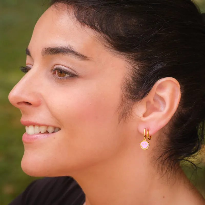 Simply Whispers Smiley Charm Huggie Hoops New
