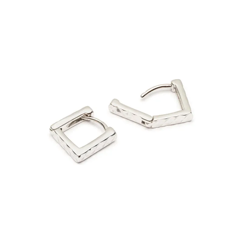 Simply Whispers Squared Silver Huggie Hoops Clearance