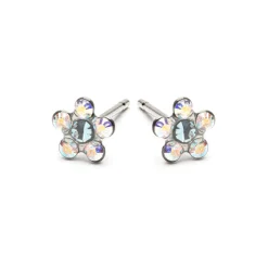 Simply Whispers Stainless Steel Aurora Borealis And Aqua Daisy Stud Earrings Outlet