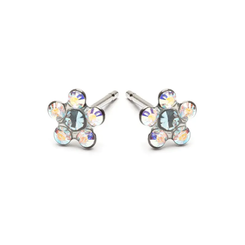 Simply Whispers Stainless Steel Aurora Borealis And Aqua Daisy Stud Earrings Outlet