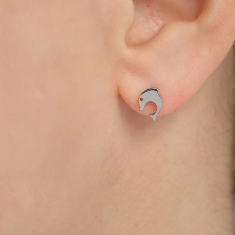 Simply Whispers Stainless Steel Dolphin Stud Earrings Fashion