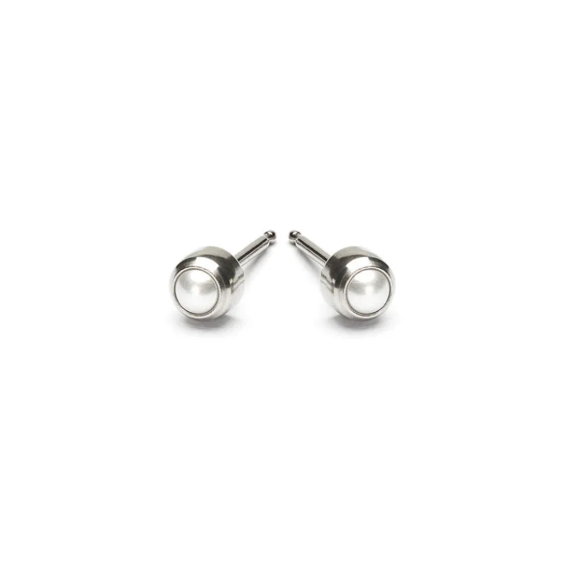 Simply Whispers Stainless Steel Micro Pearl Treasure Stud Earrings Clearance