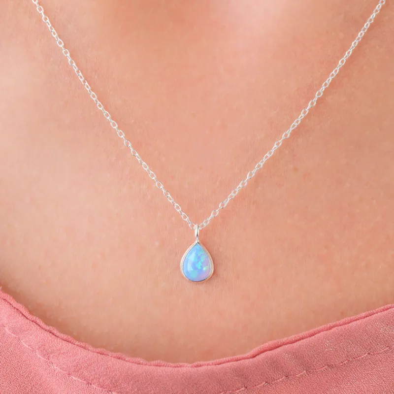 Simply Whispers Sterling Silver Blue Drop Opal Necklace Best