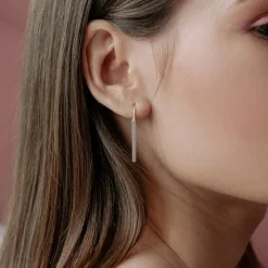Simply Whispers 925 Sterling Silver French Hook Earrings With Long Silver Bar Hot