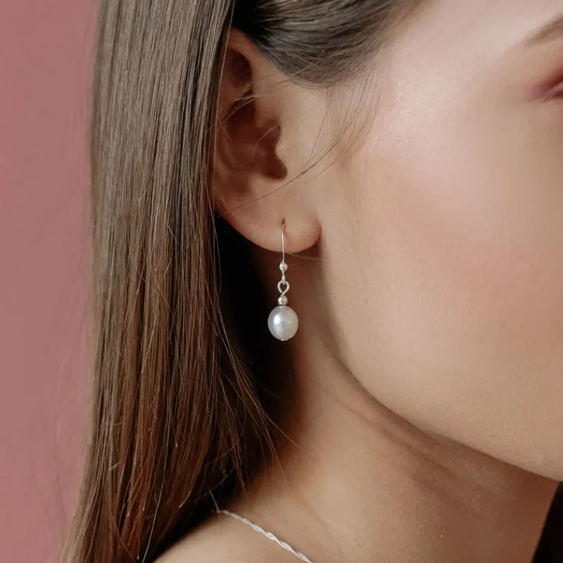Simply Whispers 925 Sterling Silver French Hook Earrings With Freshwater Pearls Fashion
