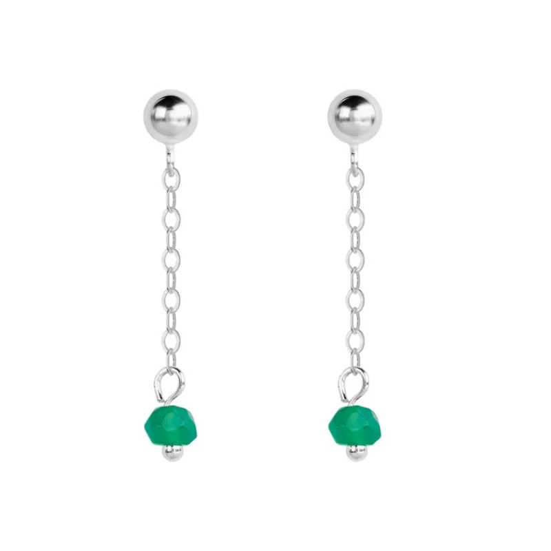 Simply Whispers 925 Sterling Silver Green Bead Drop Earrings New
