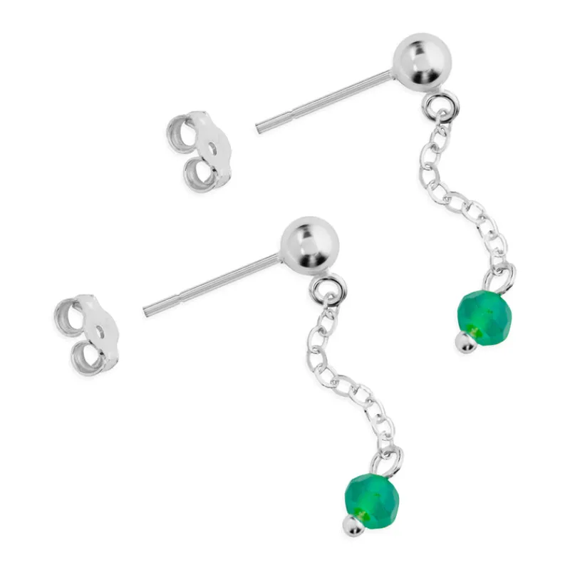 Simply Whispers 925 Sterling Silver Green Bead Drop Earrings New