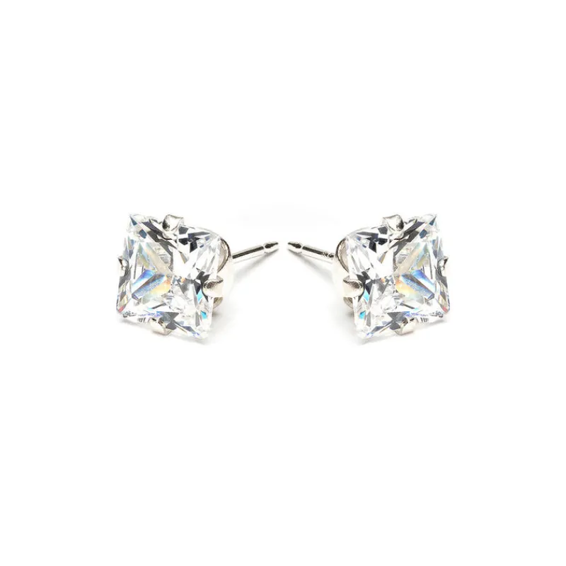 Simply Whispers 925 Sterling Silver Stud Earrings 6mm Square Crystal Online
