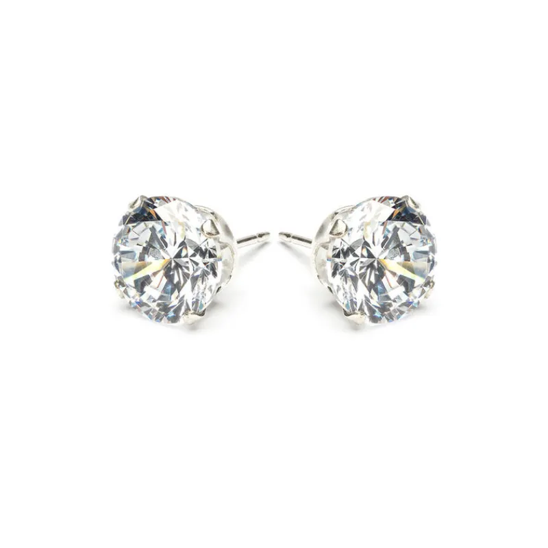 Simply Whispers 925 Sterling Silver Stud Earrings 8mm Round Crystal Best