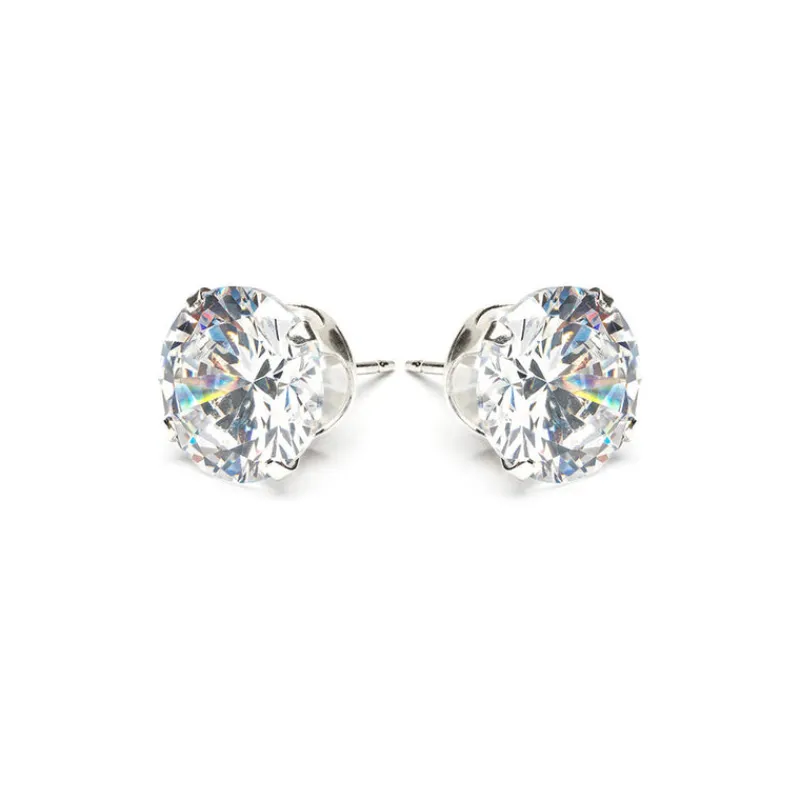 Simply Whispers 925 Sterling Silver Stud Earrings 10mm Round Crystal Best